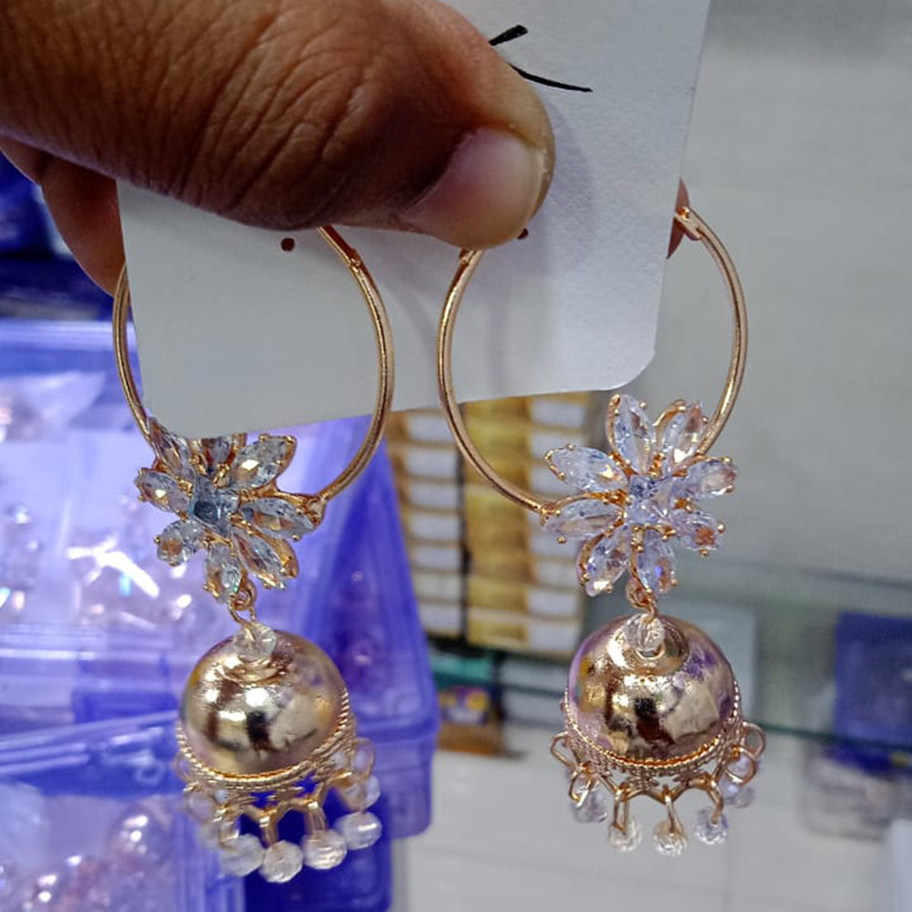 SNERA Gold Plated Designer Crystal Stone Jhumkis Earrings