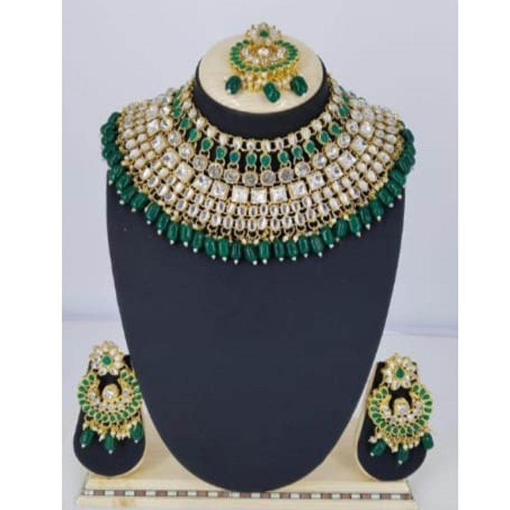 SNERA Gold Plated Kundan Stone & Beads Necklace Set