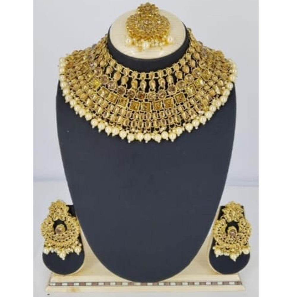 SNERA Gold Plated Kundan Stone & Beads Necklace Set