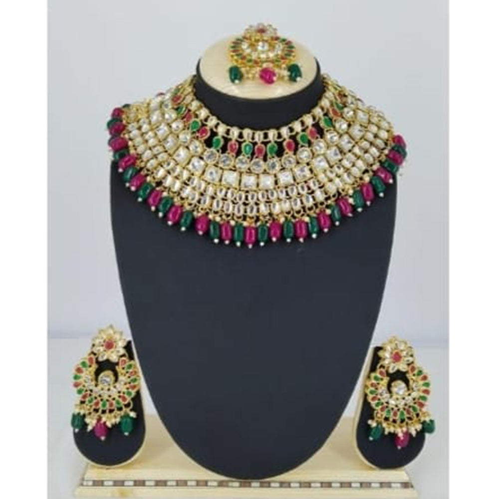 SNERA Gold Plated Kundan Stone & Beads Necklace Set