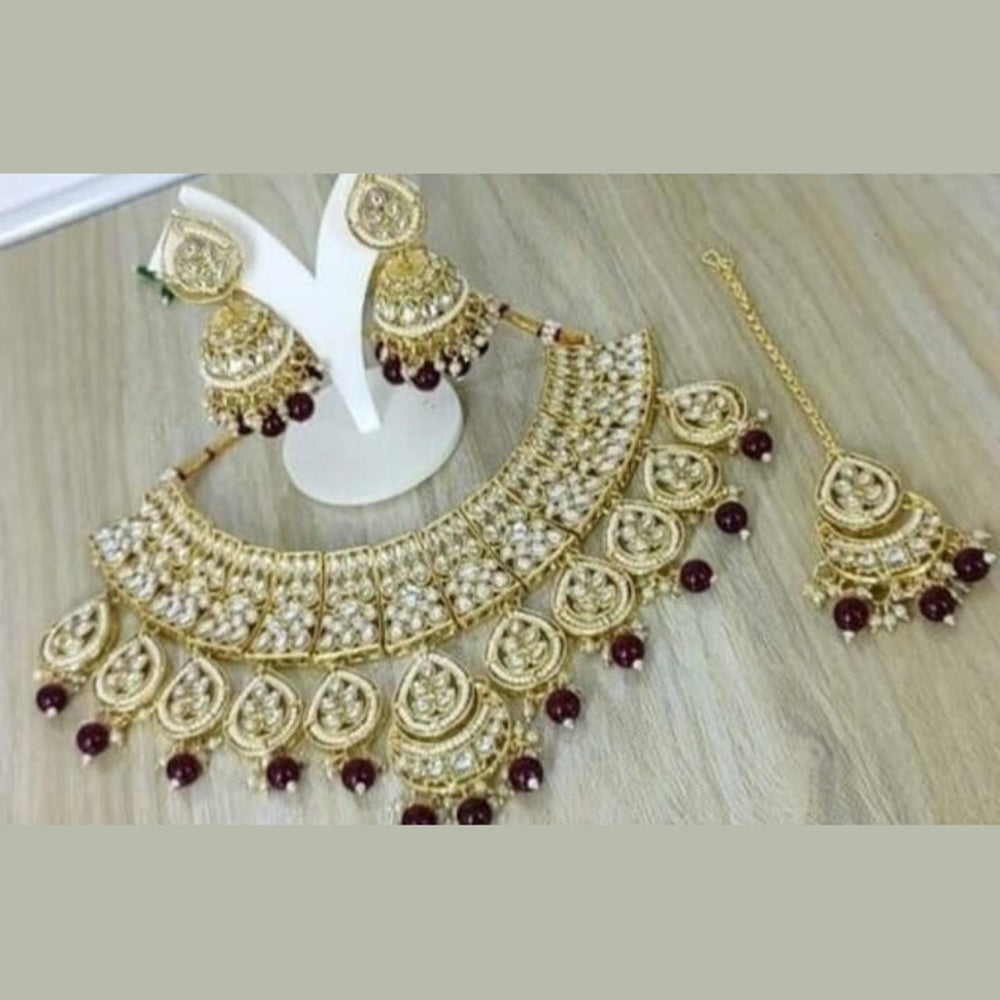 SNERA Gold Plated Kundan Stone & Beads Necklace Set