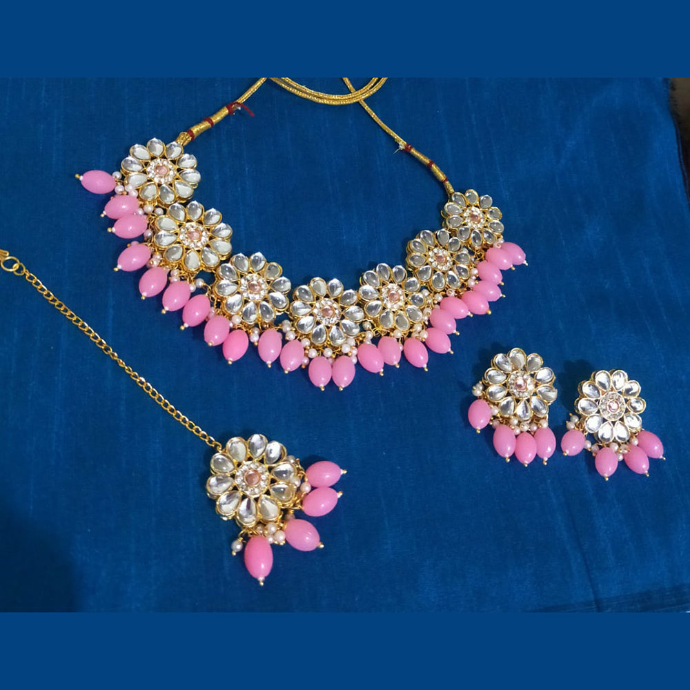 SNERA Gold Plated Kundan & Beads Choker Necklace Set