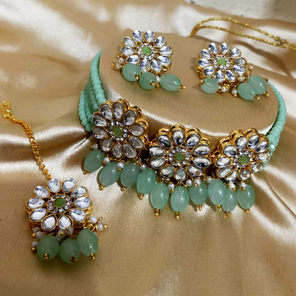 SNERA Gold Plated Kundan & Beads Choker Necklace Set