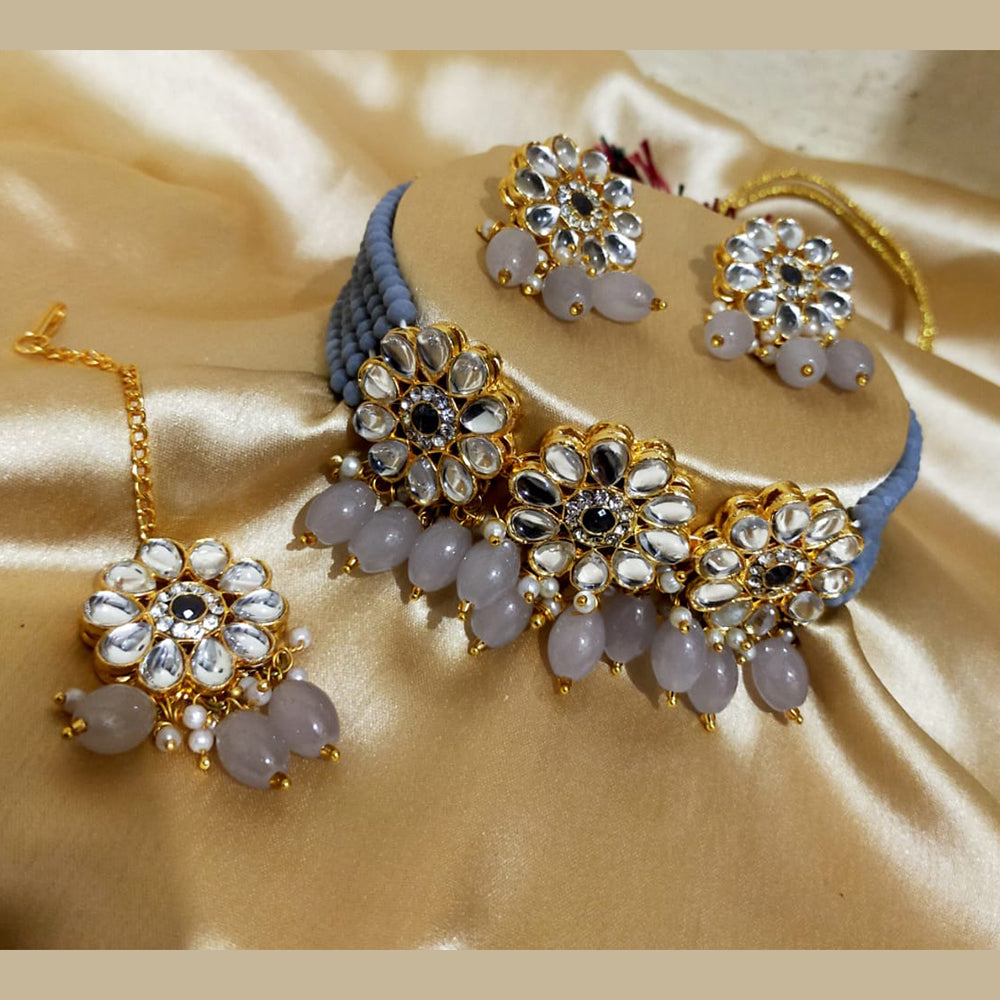 SNERA Gold Plated Kundan & Beads Choker Necklace Set