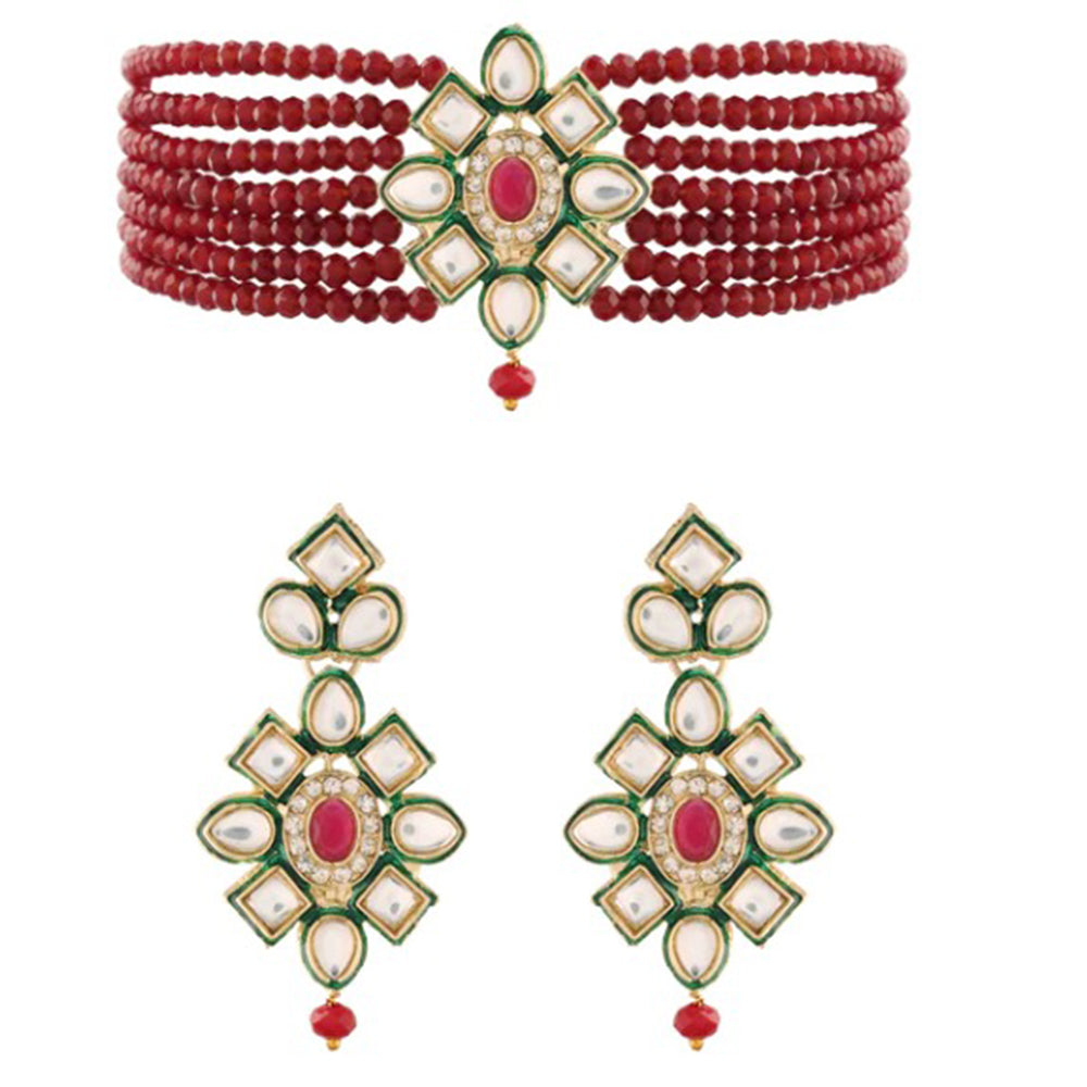 SNERA Gold Plated Kundan & Beads Choker Necklace Set