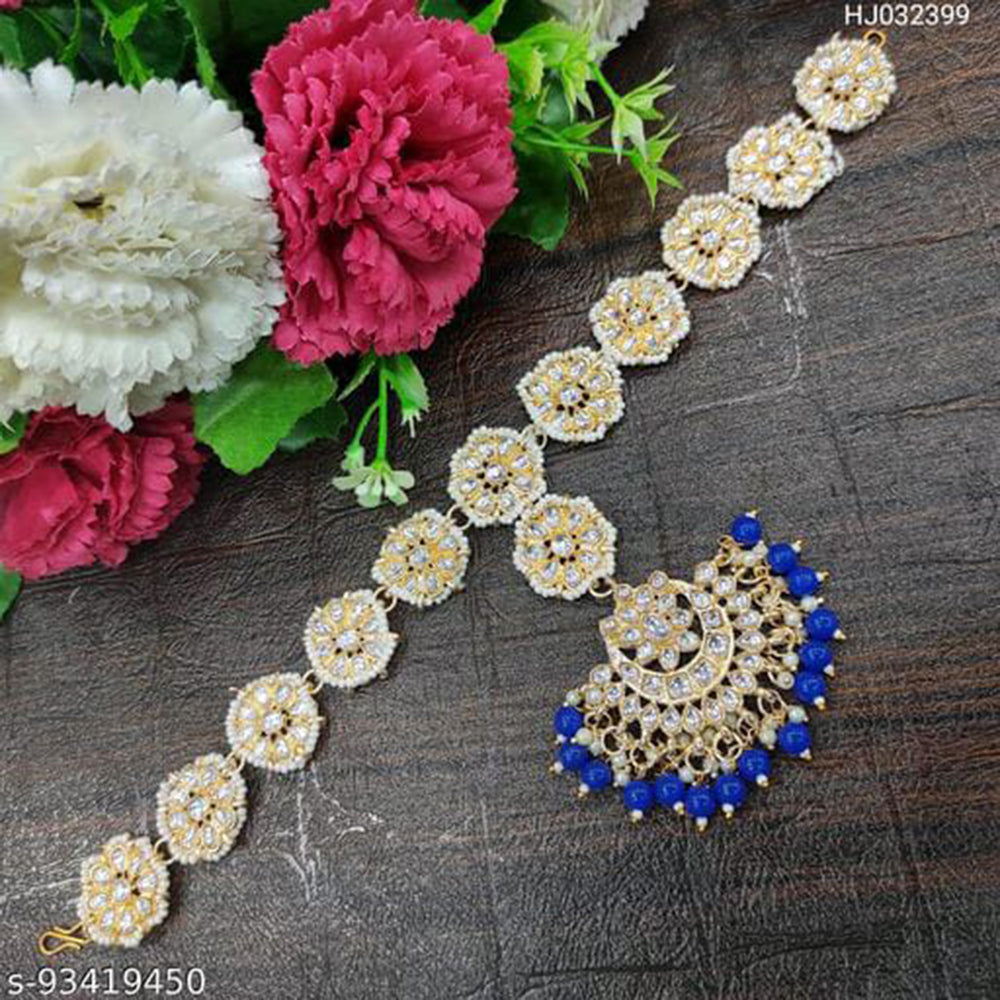 SNERA Gold Plated Kundan & Pearl Sheeshphool / Headband For Women