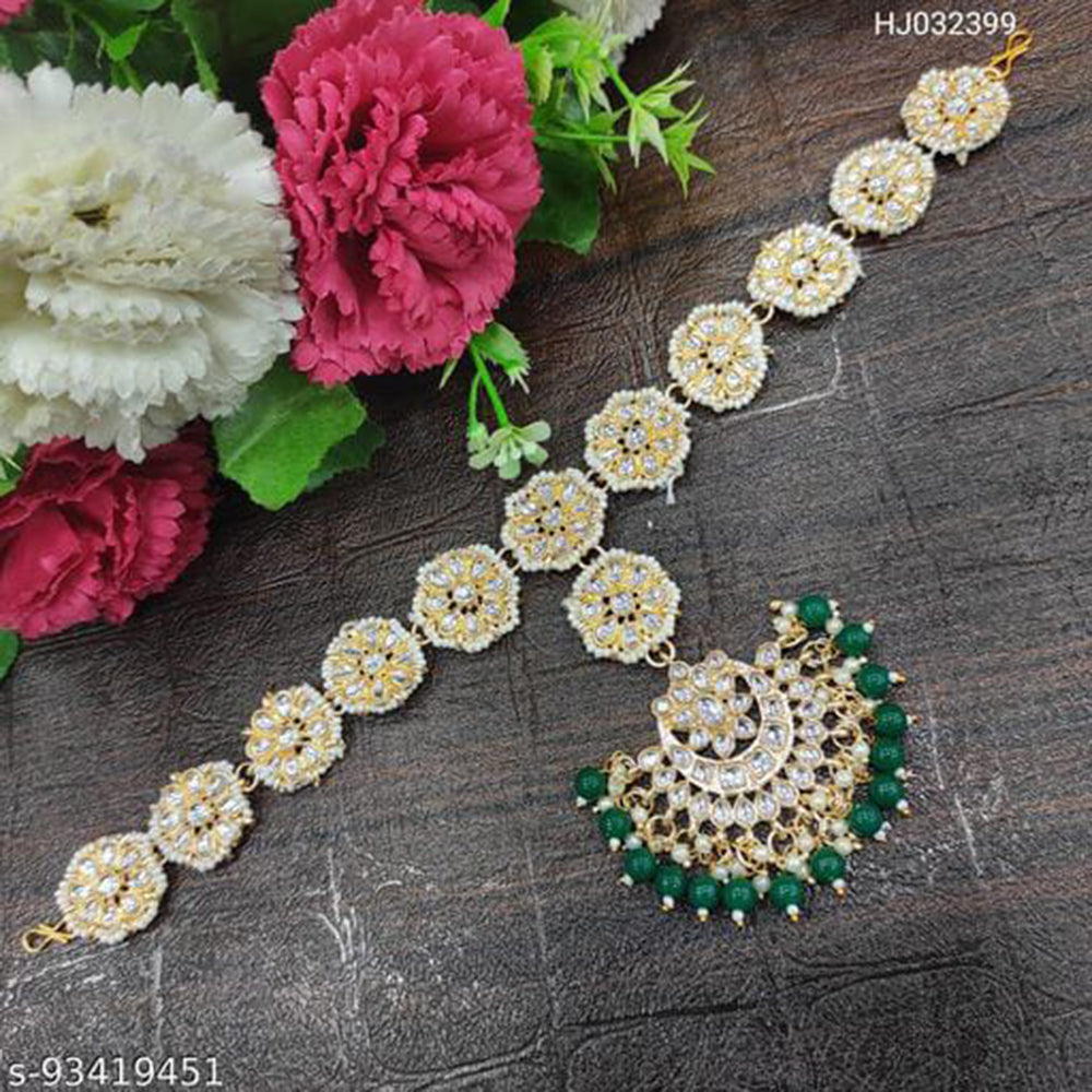 SNERA Gold Plated Kundan & Pearl Sheeshphool / Headband For Women