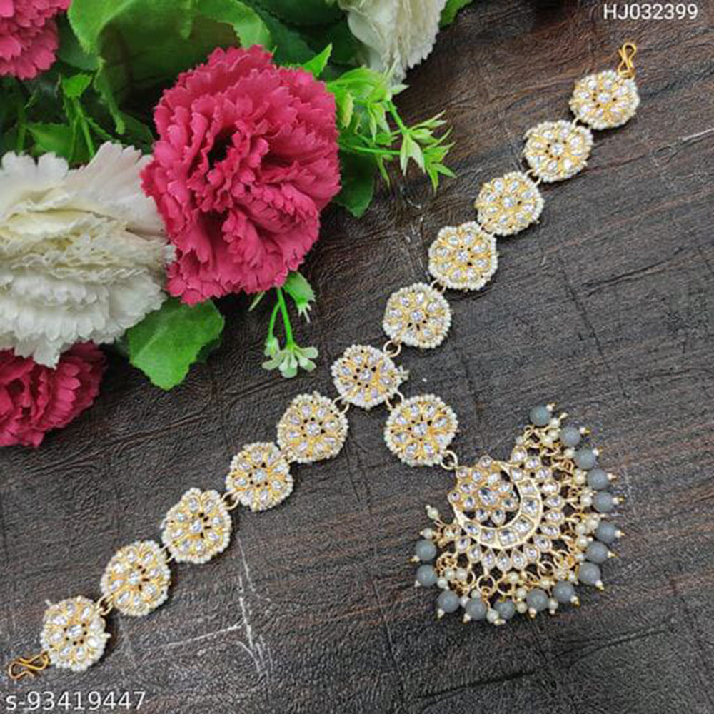 SNERA Gold Plated Kundan & Pearl Sheeshphool / Headband For Women
