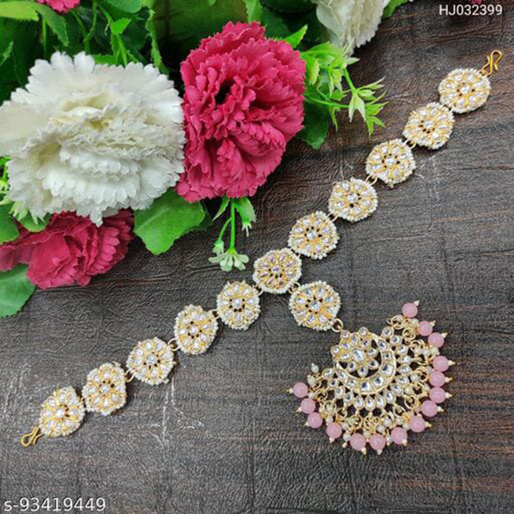 SNERA Gold Plated Kundan & Pearl Sheeshphool / Headband For Women