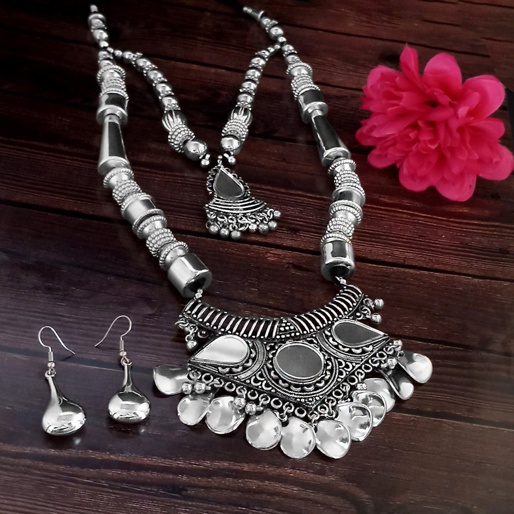 Jeweljunk Navratri Special Oxidised Plated Two Layer Necklace set
