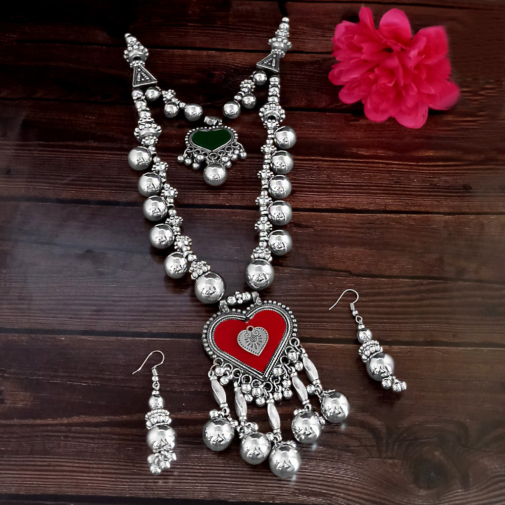Jeweljunk Navratri Special Oxidised Plated Two Layer Necklace set