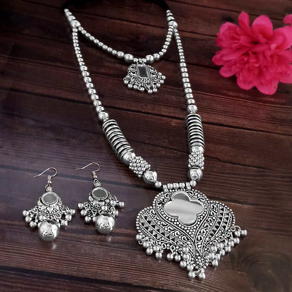 Jeweljunk Navratri Special Oxidised Plated Two Layer Necklace set
