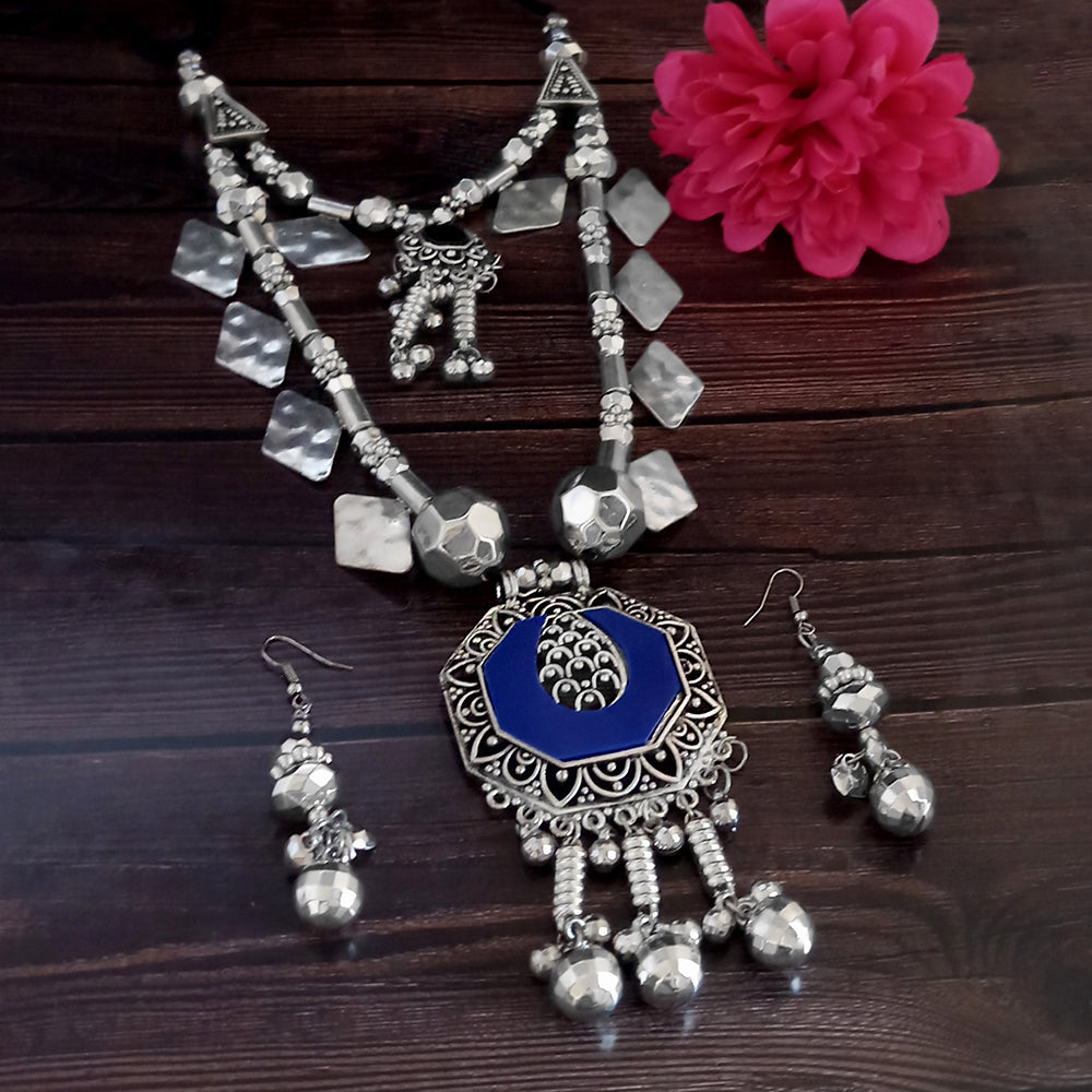 Jeweljunk Navratri Special Oxidised Plated Two Layer Necklace set