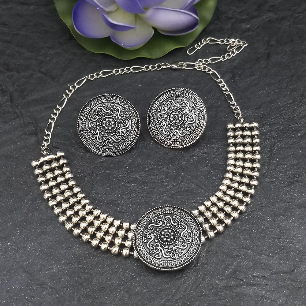 Jinu Arts Oxidised Plated Choker Necklace Set - 1115903