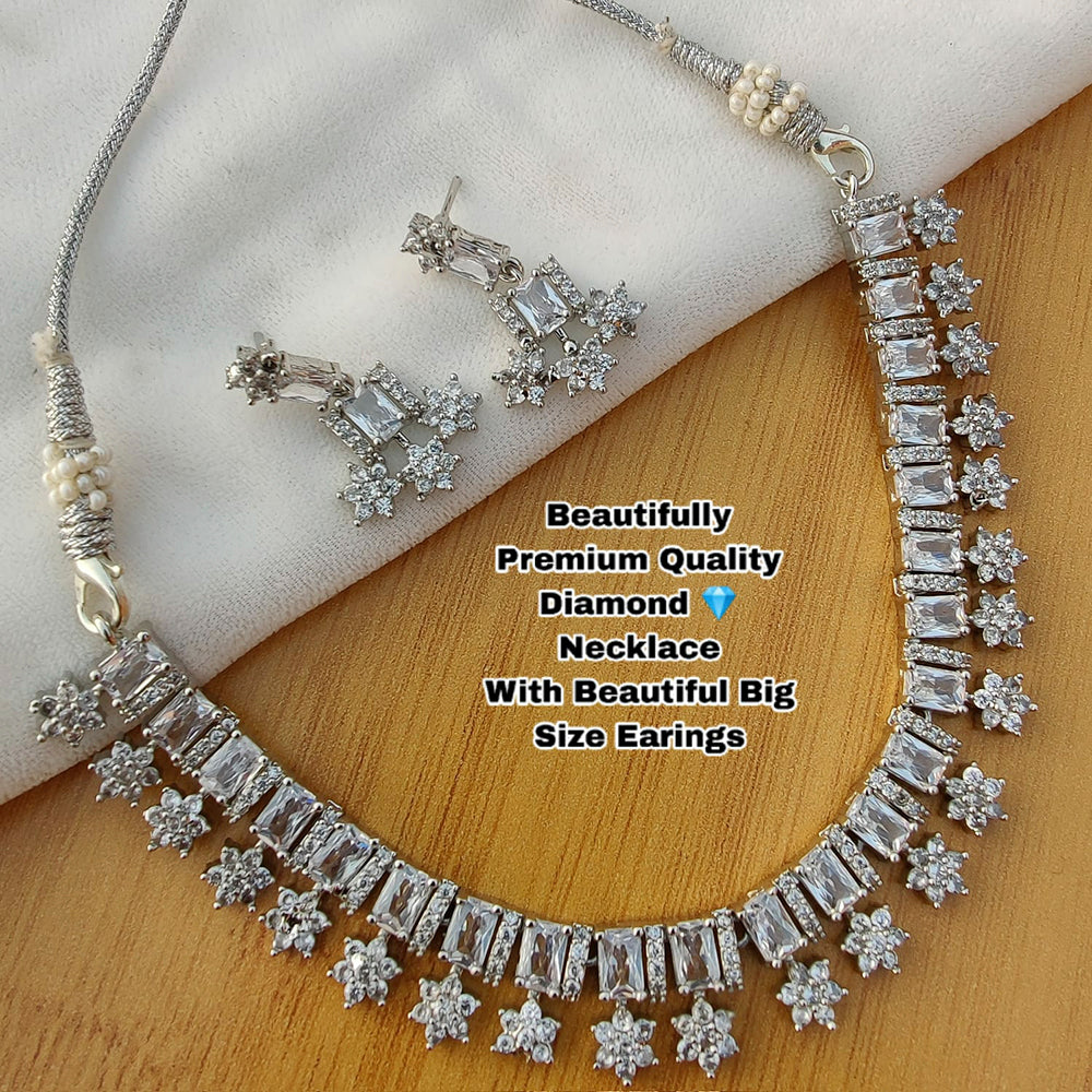 Everlasting Quality Jewels Silver Plated AD Stone Necklace Set