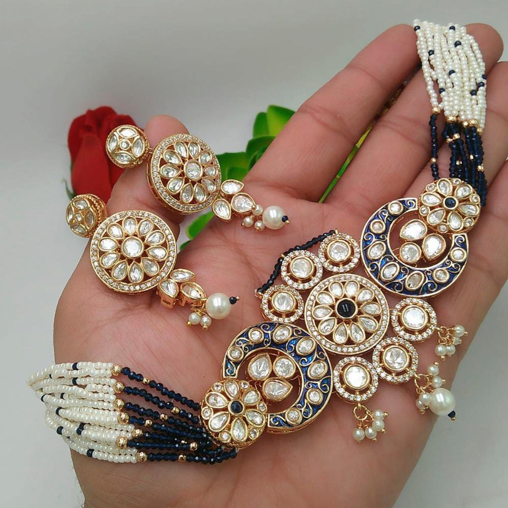 Everlasting Quality Jewels Gold Plated Kundan Stone Choker Necklace Set