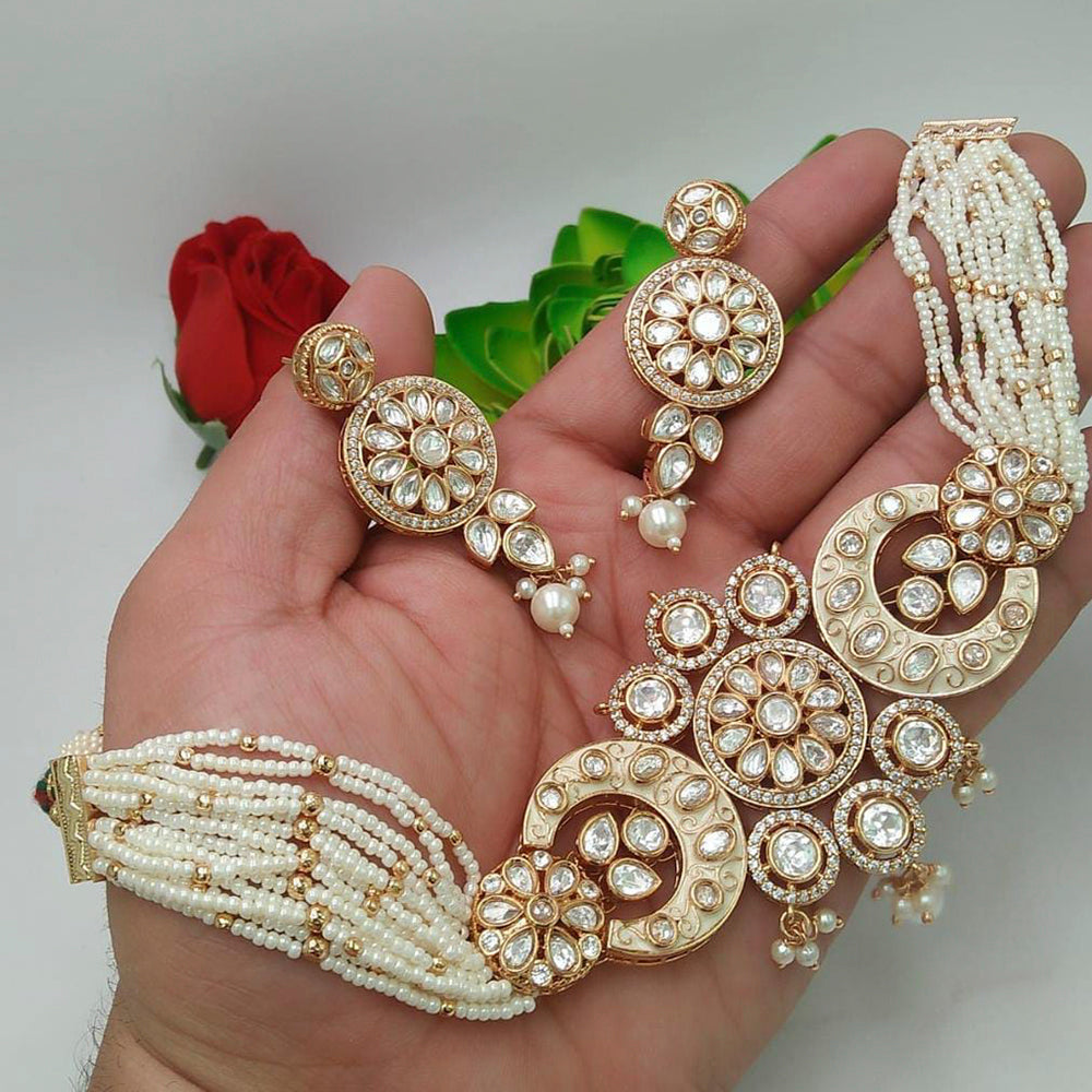 Everlasting Quality Jewels Gold Plated Kundan Stone Choker Necklace Set