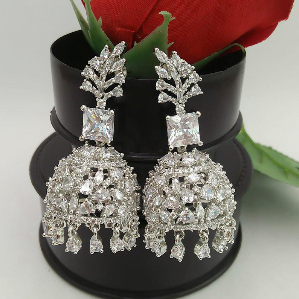 Everlasting Quality Jewels Silver Plated AD Stone Jhumki Earrings