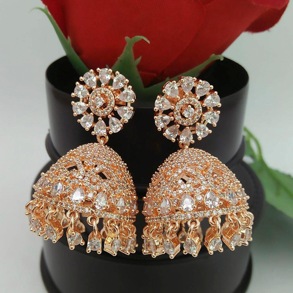 Everlasting Quality Jewels Rose Gold Plated AD Stone Jhumki Earrings