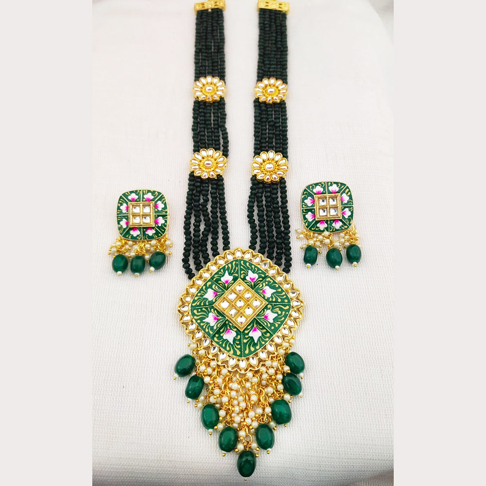Everlasting Quality Jewels Gold Plated Kundan And Beads Long Necklace Set