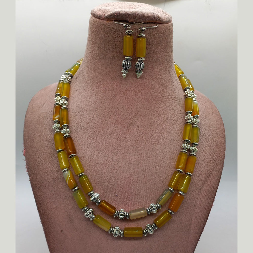 MG Beads Agate Pipe Necklace And Earrings Set