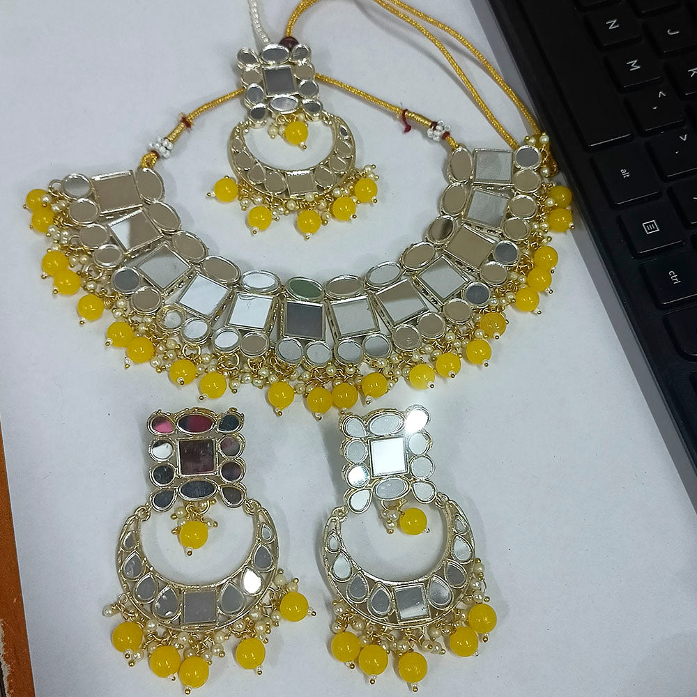 Bhavi Jewels Mirror & Beads Gold Plated Necklace Set