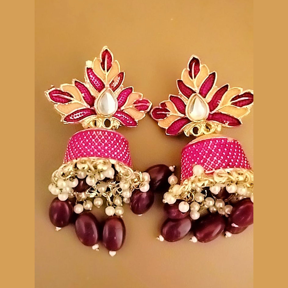 Sanshray Gold Plated Kundan & Meenakari Jhumki