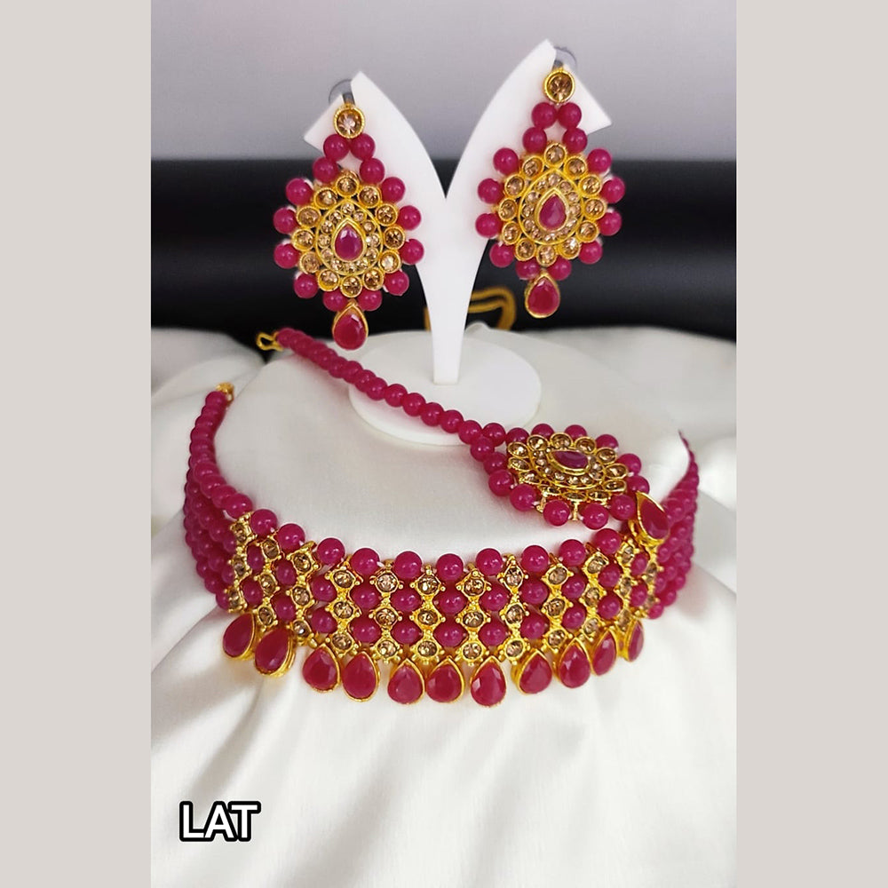 Bhavi Jewels Crystal Stone Gold Plated Necklace Set