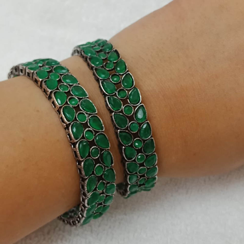 FS Collection Oxidized Plated Pota Stone Bangles Set