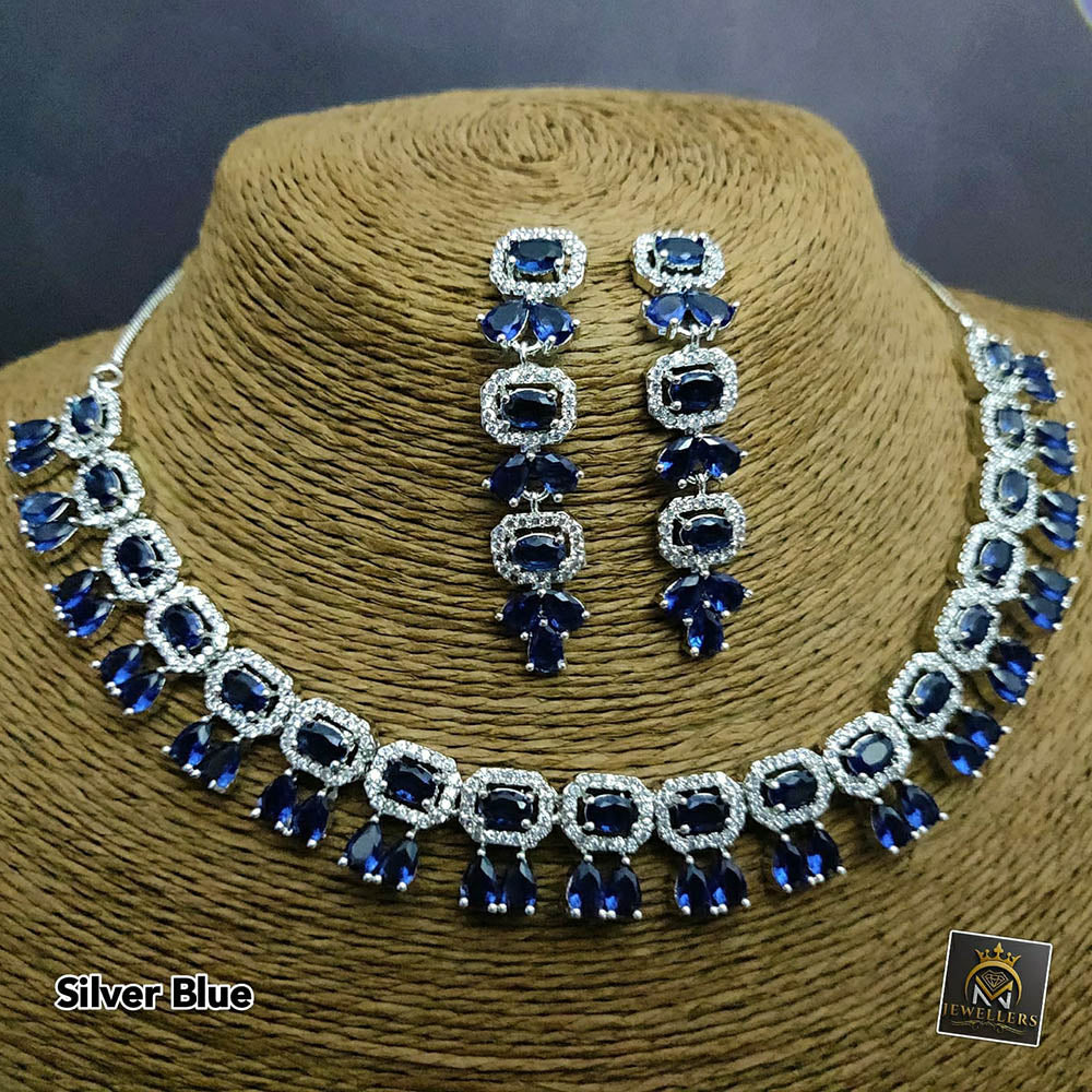FS Collection AD Stone Silver Plated Choker Necklace Set