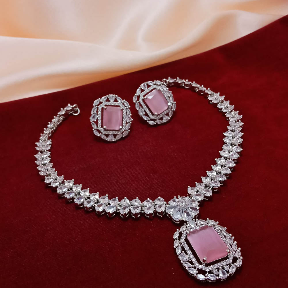 FS Collection AD Stone Silver Plated Choker Necklace Set