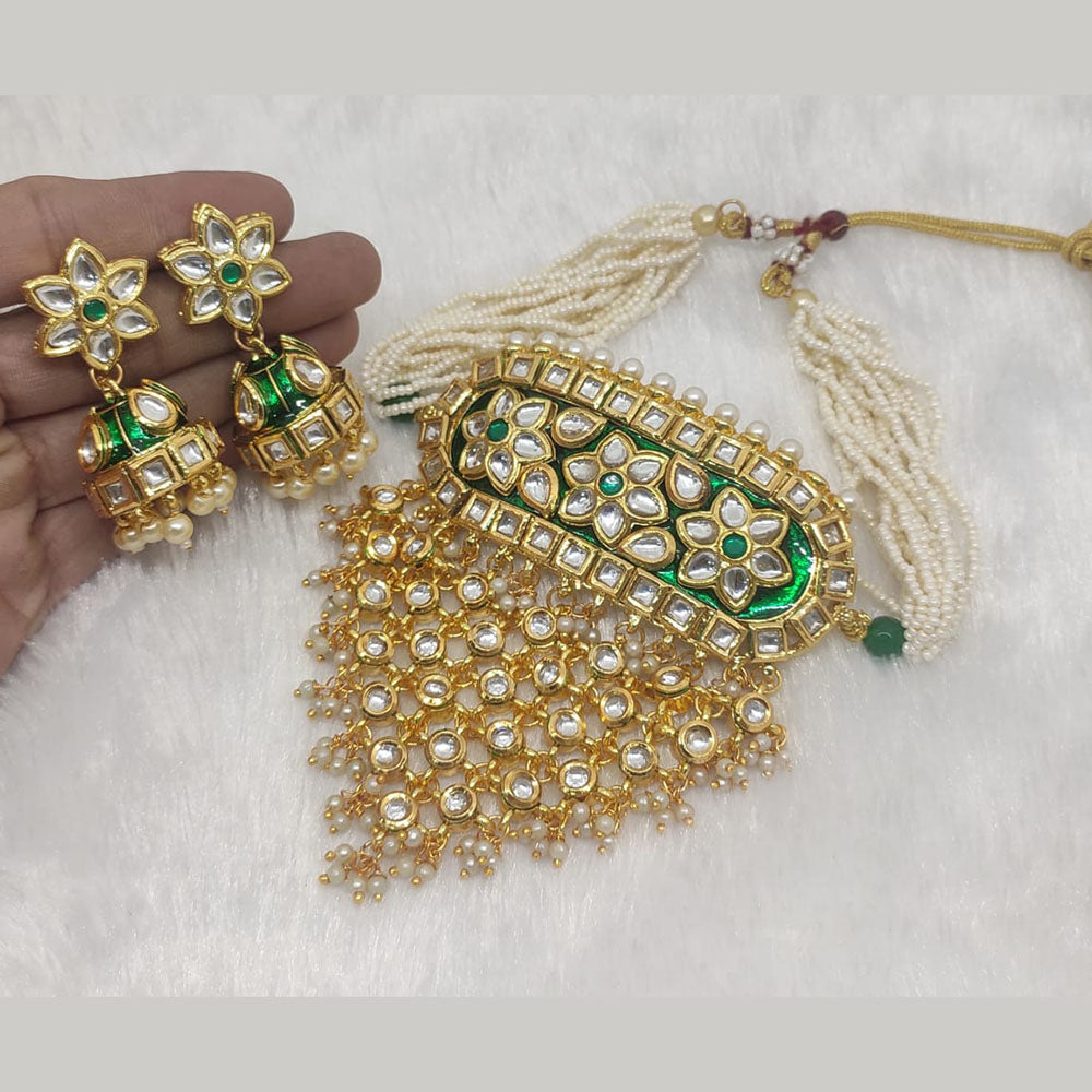 FS Collection Kundan Stone Gold Plated Necklace Set