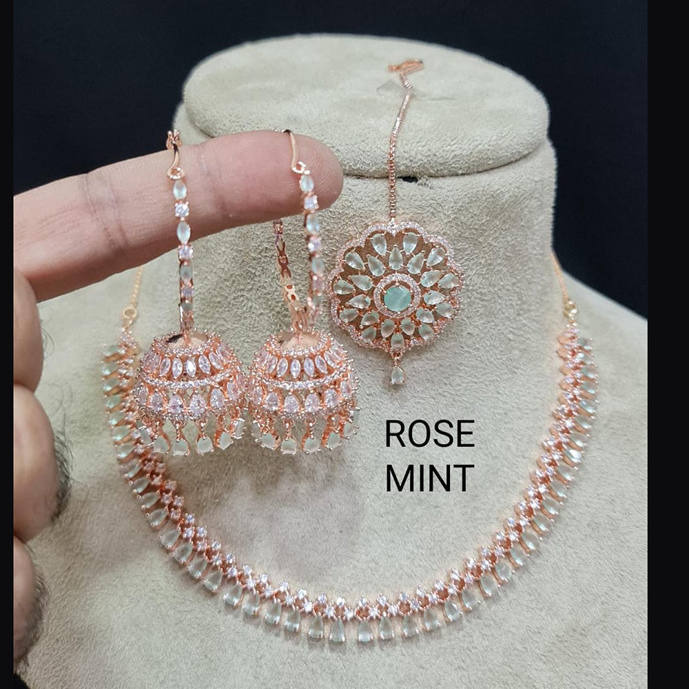 FS Collection AD Stone Gold Plated Choker Necklace Set