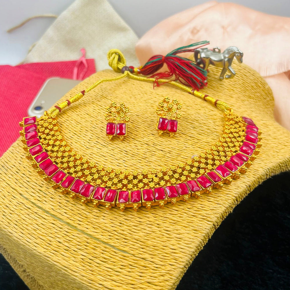 FS Collection Crystal Stone Gold Plated Choker Necklace Set