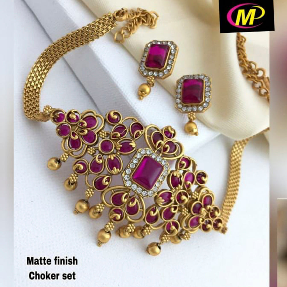 FS Collection Pota Stone Gold Plated Choker Necklace Set
