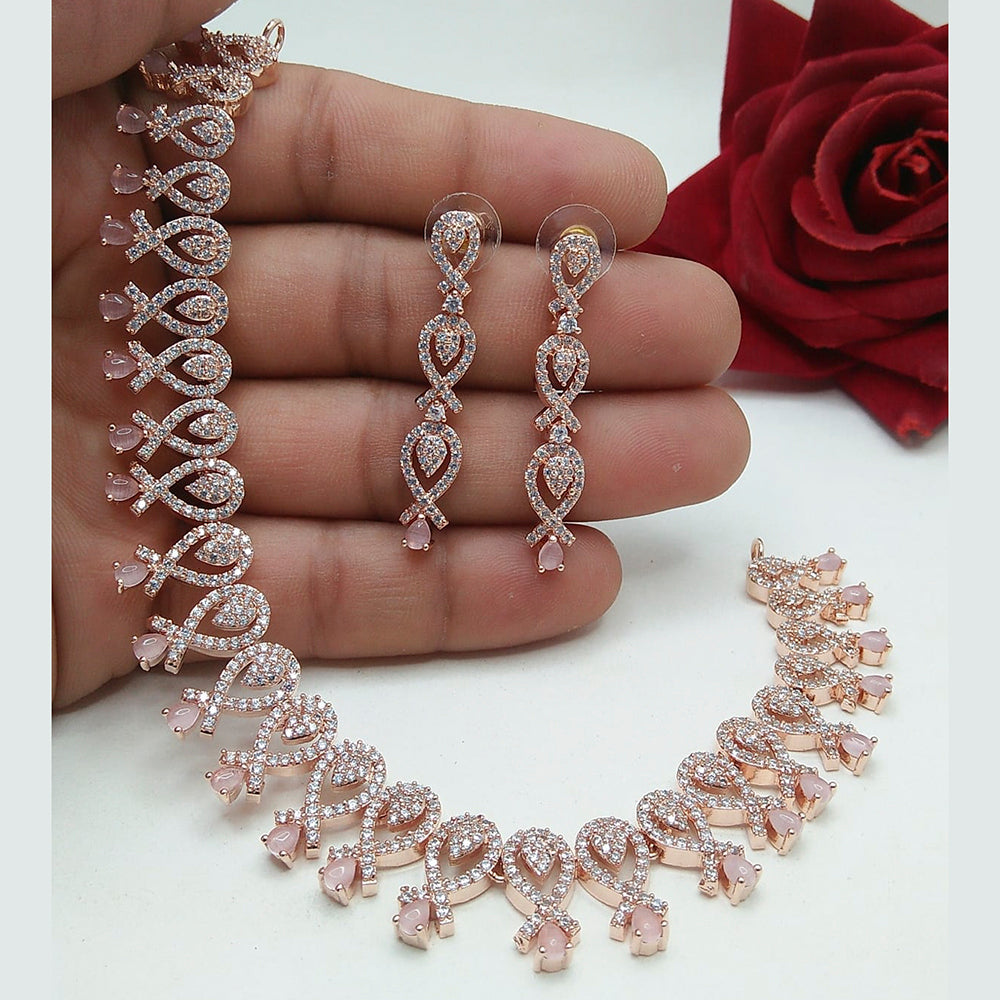 FS Collection Rose Gold Plated AD Stone Choker Necklace