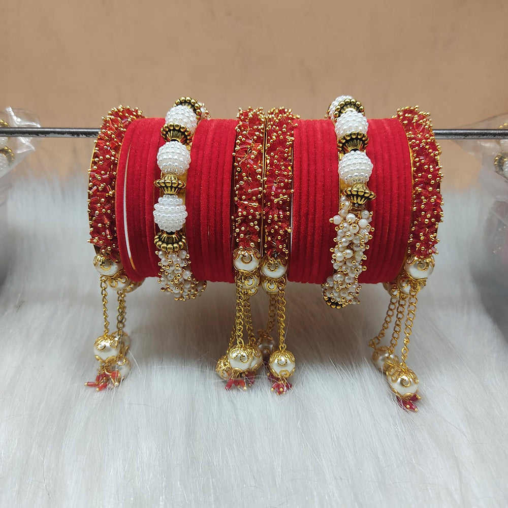 FS Collection Gold Plated Velvet Bangles Set