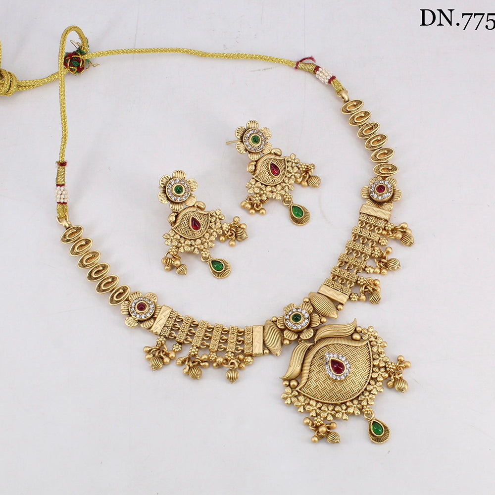 FS Collection Gold Plated Pota Stone Choker Necklace Set