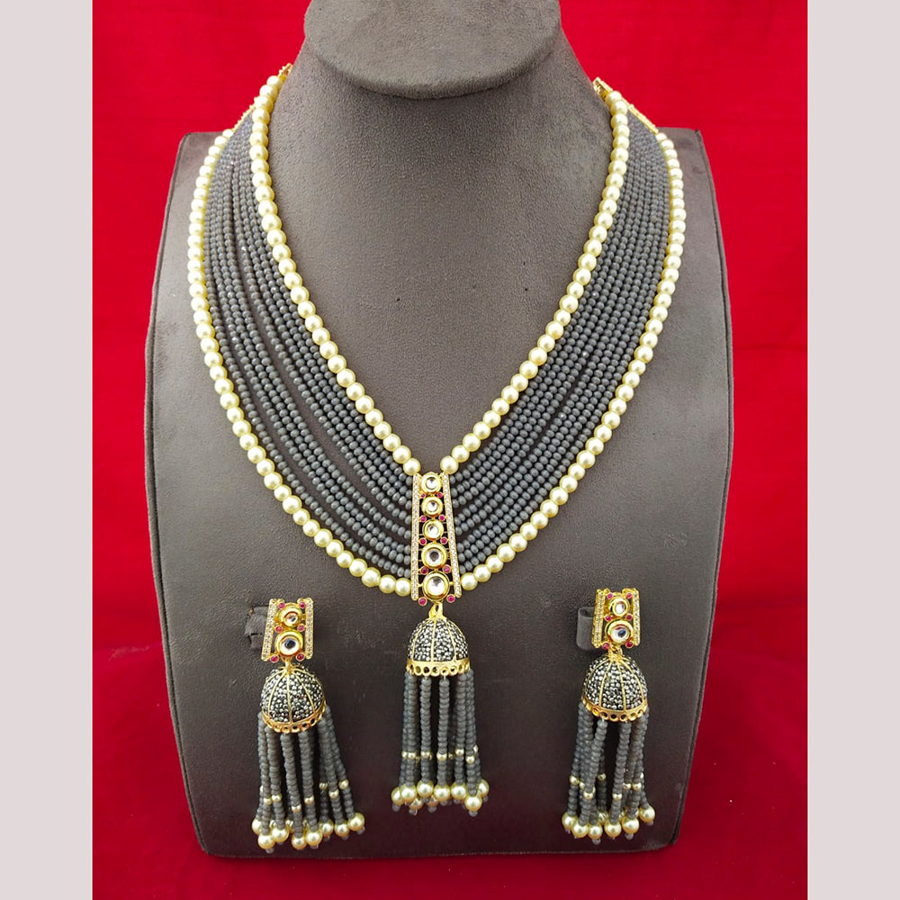 FS Collection Gold Plated Pearl Long Necklace Set