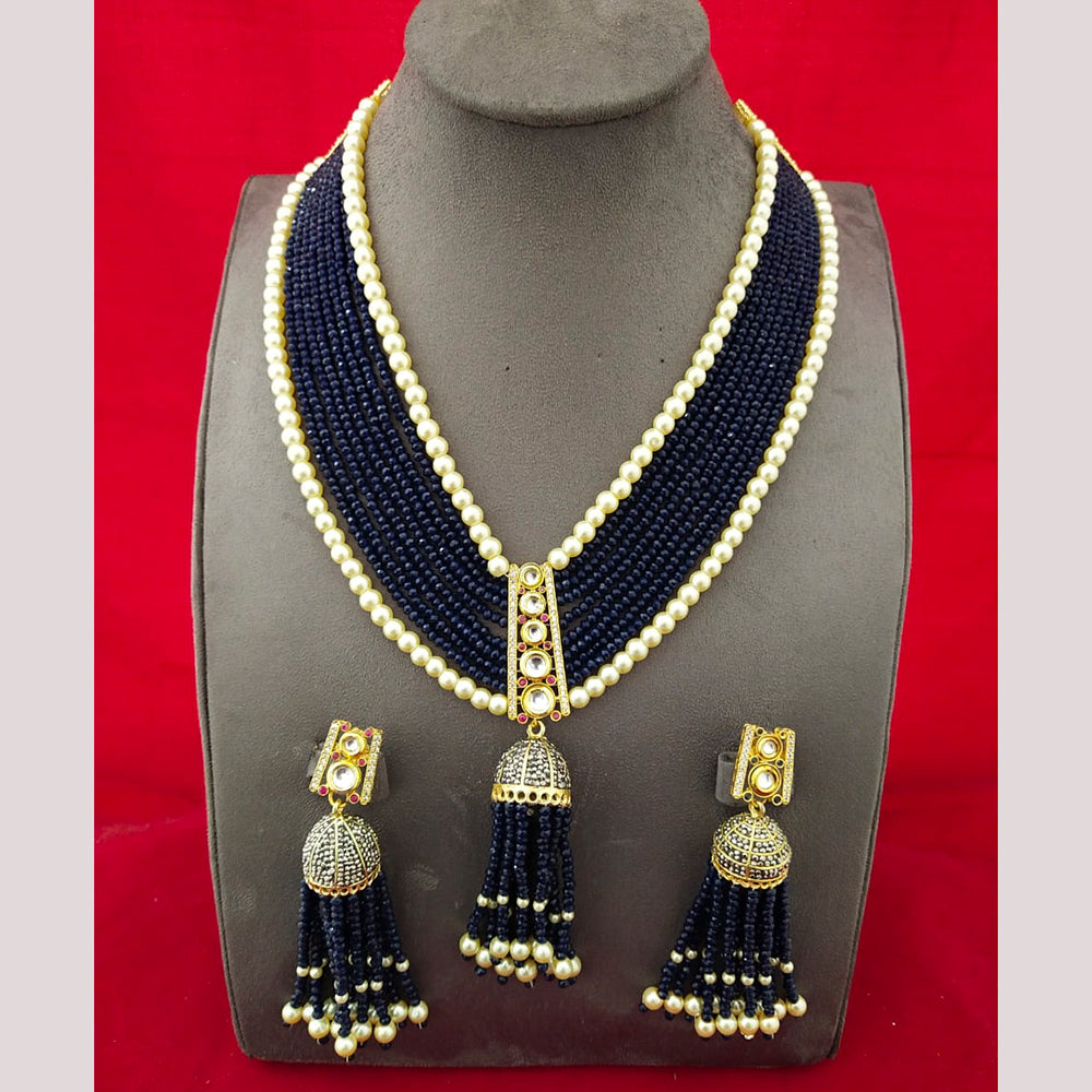 FS Collection Gold Plated Pearl Long Necklace Set
