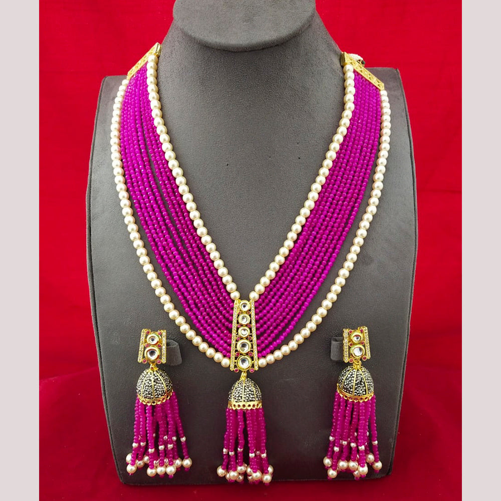 FS Collection Gold Plated Pearl Long Necklace Set