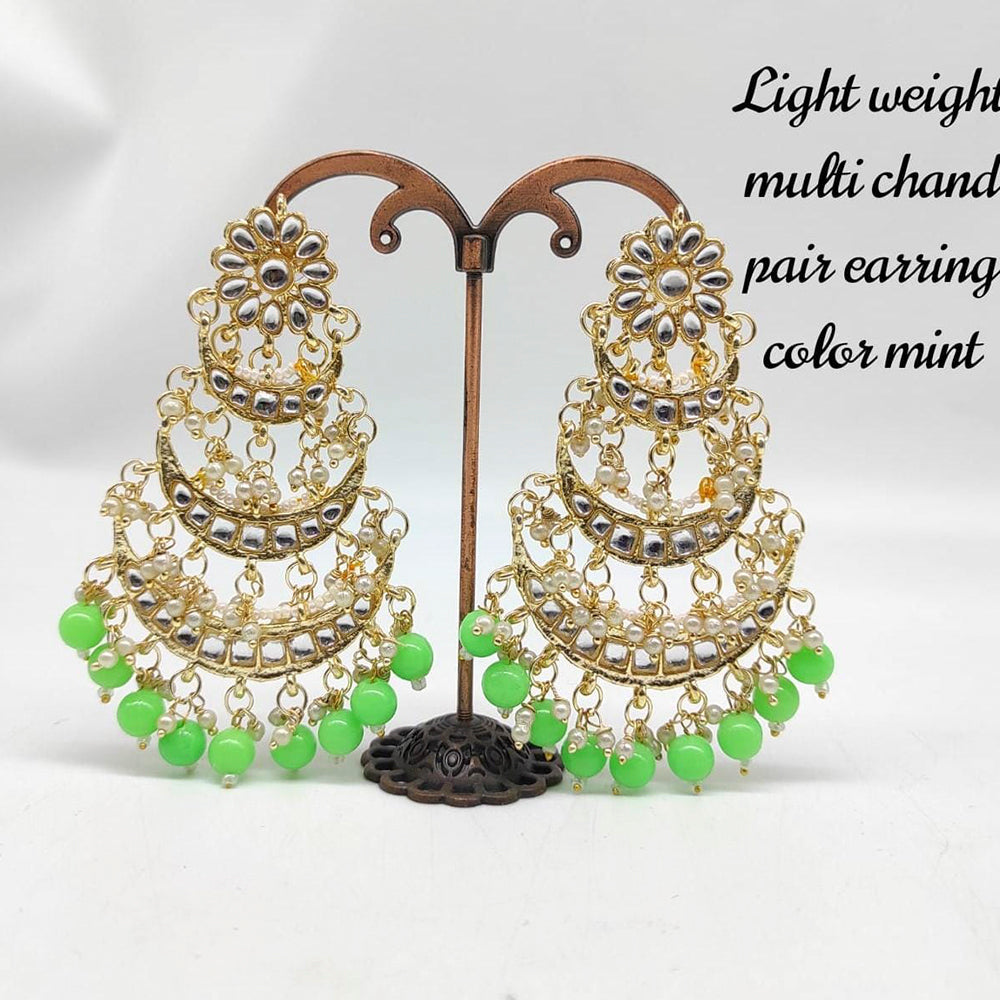 FS Collection Gold Plated Kundan Stone & Baeds Dangler Earrings