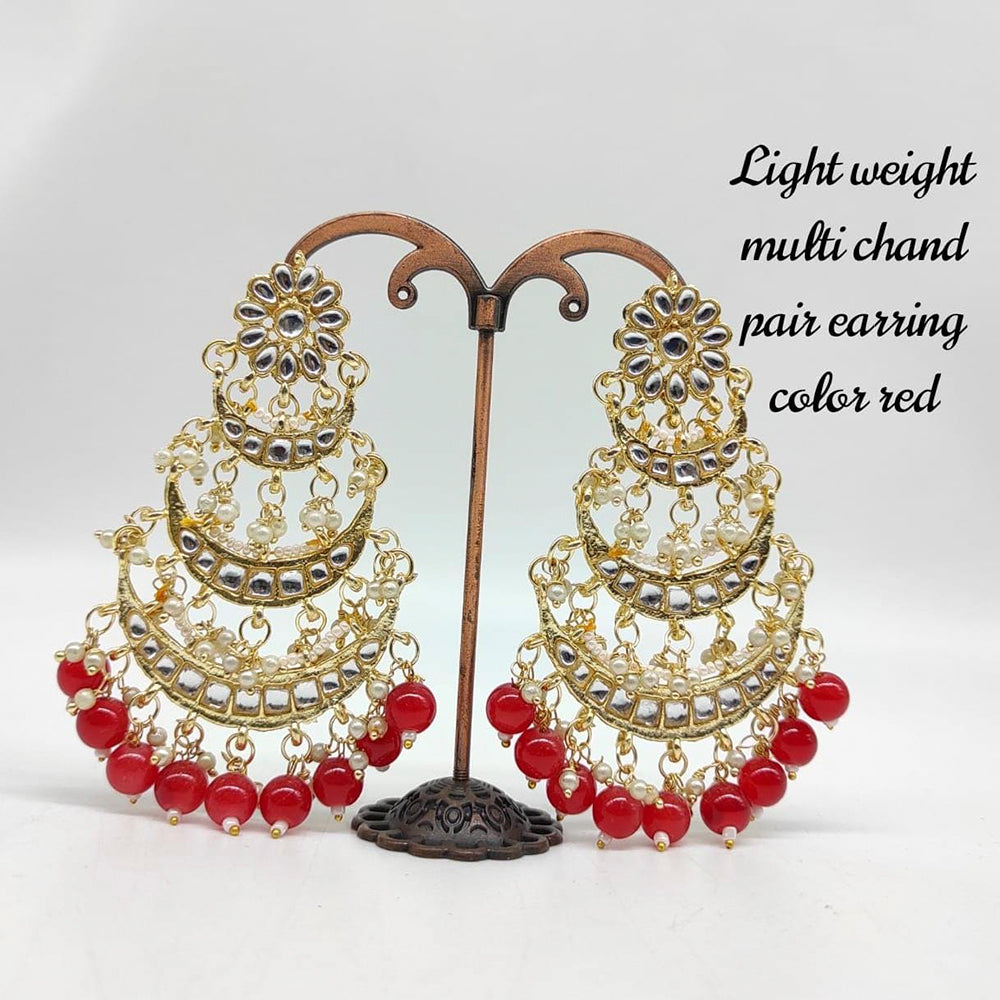 FS Collection Gold Plated Kundan Stone & Baeds Dangler Earrings