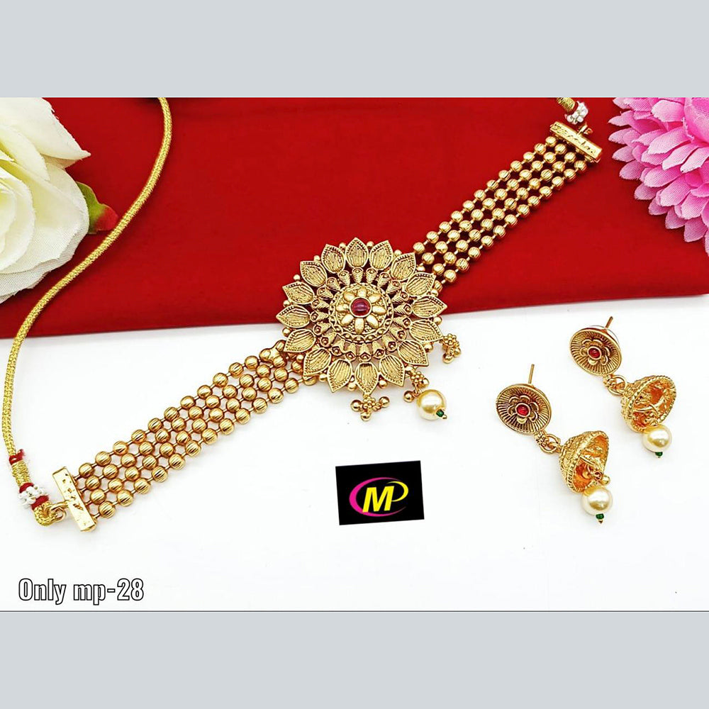 FS Collection Gold Plated Pota Stone Choker Necklace Set