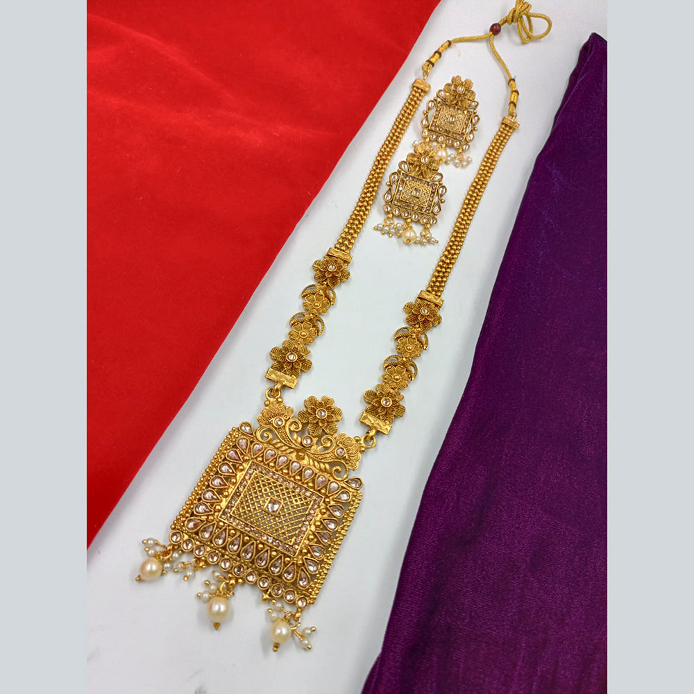 FS Collection Gold Plated Kundan Stone Long Necklace Set