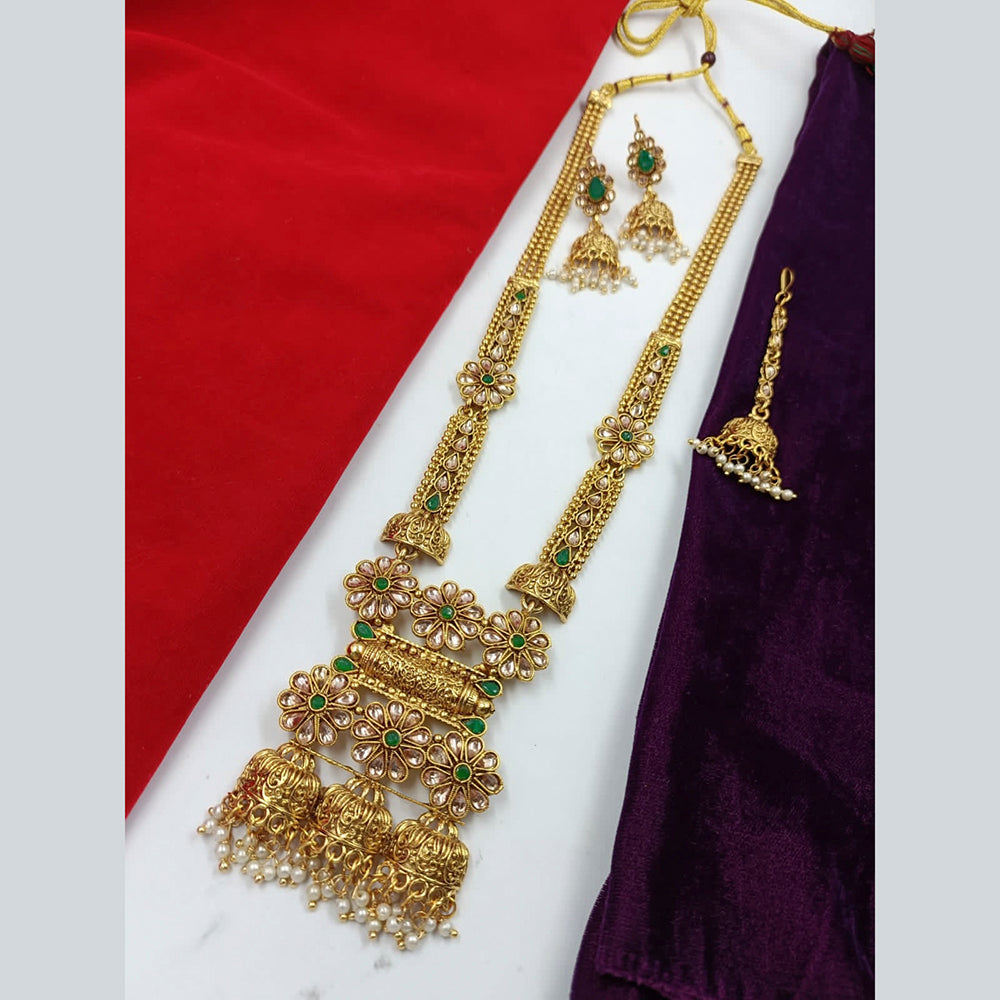 FS Collection Gold Plated Kundan Stone Long Necklace Set