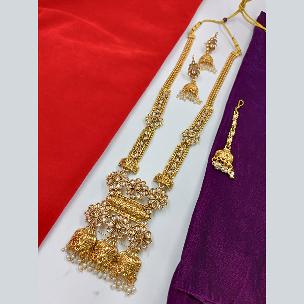 FS Collection Gold Plated Kundan Stone Long Necklace Set