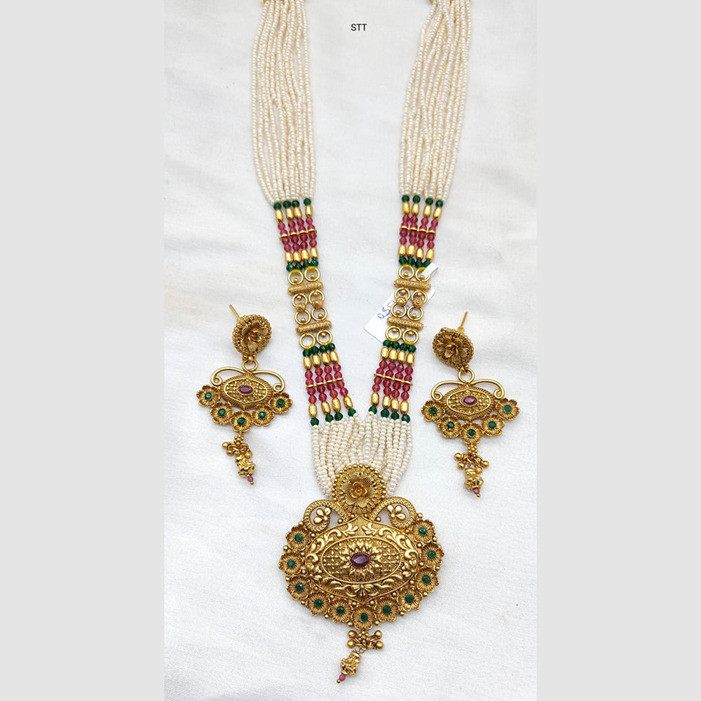 FS Collection Gold Plated Pota Stone Long Necklace Set