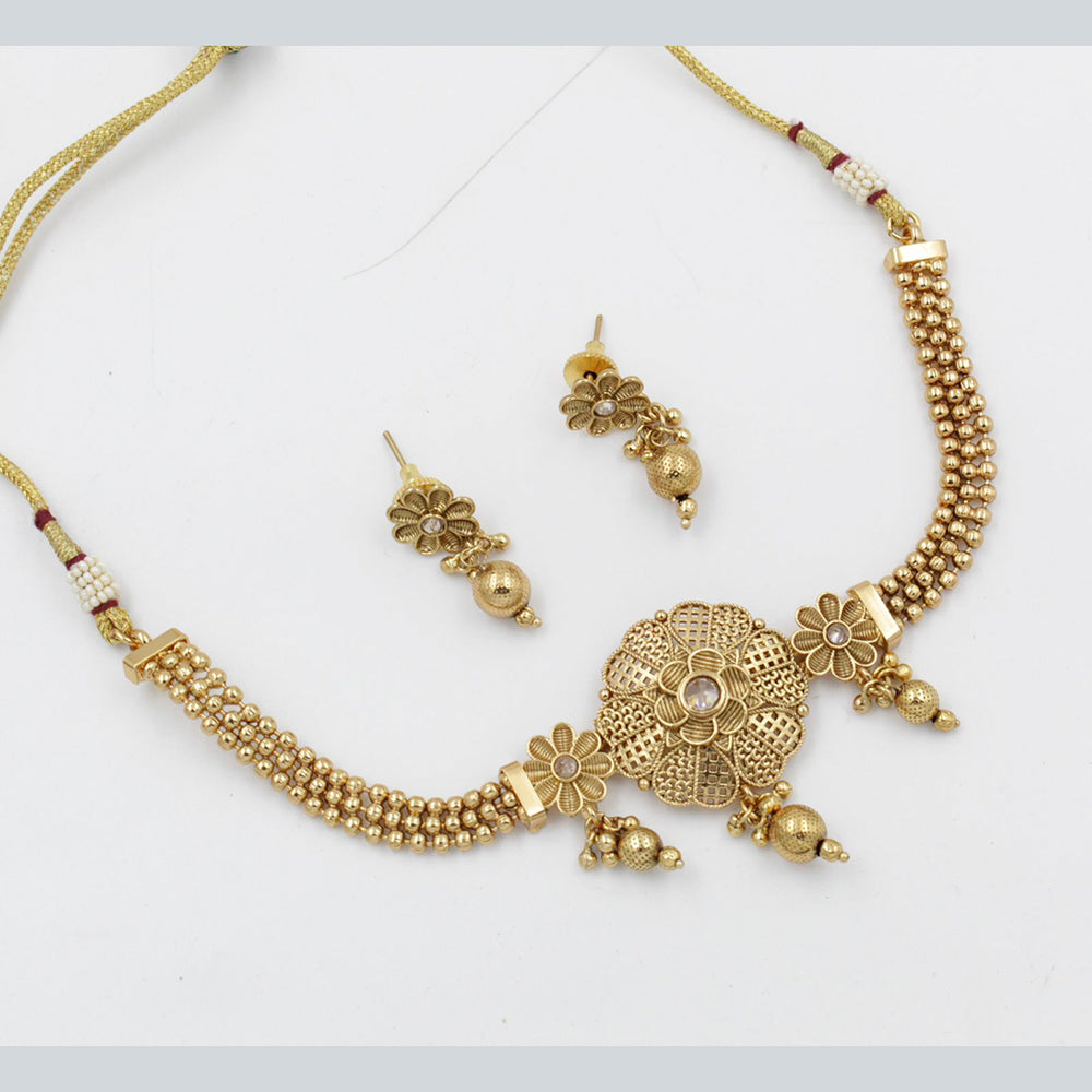 FS Collection Gold Plated Pota Stone Choker Necklace Set