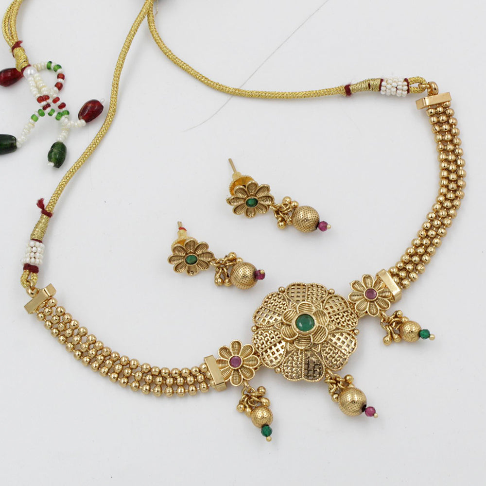 FS Collection Gold Plated Pota Stone Choker Necklace Set